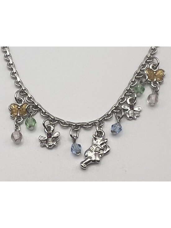 Disney Jewelry - Disney Winnie The Pooh Charm Necklace Bees Butterflies Beads Silver-Tone 16+3"